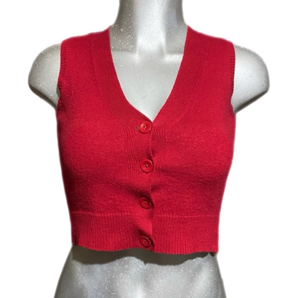 Talbots 90’s Y2K Sweater Vest Red Preppy Button-Up Wool Sz Small Petite Classic